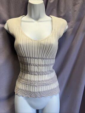 WOW couture Cream Ribbed V-Neck Cap Sleeve Tank